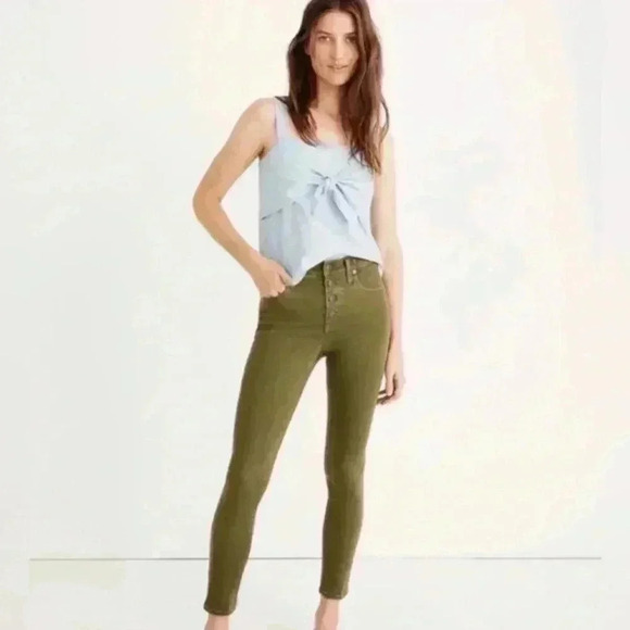 MADEWELL 9" HIGH RISE SKINNY CROP Sz 29 Olive Green Button Fly Denim Jeans A9 - Picture 1 of 9